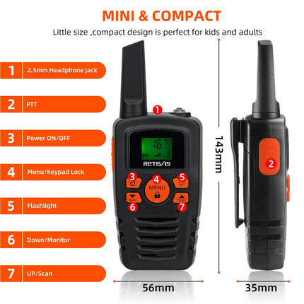 Retevis RA635 rācija, liela darbības rādiusa PMR446 rācija pieaugušajiem, bērniem, 16 kanāli, CTCSS/DCS, VOX, LED lukturītis, bezmaksas dāvanas Lieldienu slēpošanai, āra aktivitātēm