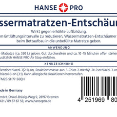 Hanse Pro Air Binder komplekts ūdensgultām, 2 x 250 ml Air Stop, 2 x 15 ml ūdensgultas putu slāpētājs | Aprūpe | Gaisa saistviela | Gaisa šķīdinātājs | Novērš gaisa troksni ūdensgultās | Burbuļu apturēšana