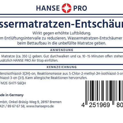 Hanse Pro Air Binder komplekts ūdensgultām, 2 x 250 ml Air Stop, 2 x 15 ml ūdensgultas putu slāpētājs | Aprūpe | Gaisa saistviela | Gaisa šķīdinātājs | Novērš gaisa troksni ūdensgultās | Burbuļu apturēšana