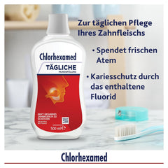 Chlorhexamed ikdienas mutes skalošanas līdzeklis, 500 ml ikdienas kopšanai un tīrīšanai ar antibakteriālu mutes skalošanas līdzekli