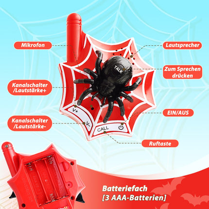 Fygurso Walkie Talkie Kids, rācijas ar zirnekļa sikspārni 3, 4, 5, 6, 7, 8, 9, 10 gadus veciem zēniem un meitenēm, dāvanu rotaļlieta, 1 km sarunu diapazons āra spēlēm, kempingam, pārgājieniem