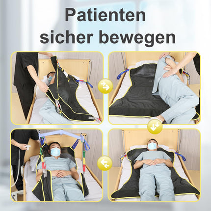 EZ Assistive pilna ķermeņa pacientu pacelšanas siksna ir aprīkota ar četru punktu sieta siksnu pacientu pārvietošanai un atbalsta svaru līdz 230 kg (500 mārciņām). (liels)