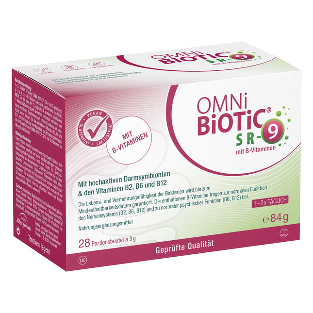 OMNi BiOTiC SR-9 ar B vitamīniem | 28 porcijas (84 g) | 9 baktēriju celmi | 15 miljardi baktēriju vienā dienas devā | Pulveris| Vegāns | Bez glutēna | Bez laktozes | Ikdienas lietošanai
