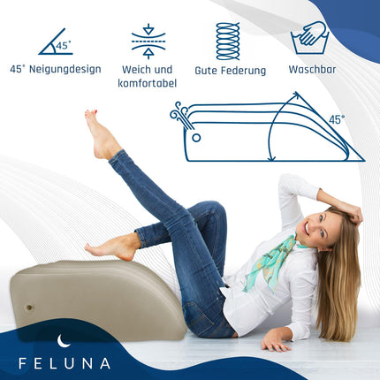 Ergonomisks ķīļveida spilvens gulēšanai, piepūšams ortopēdisks kāju pacēlums kāju un muguras sāpju mazināšanai, kāju atbalsta spilvens ceļgalam, pēdai un potītei pēc operācijas (bēšs)