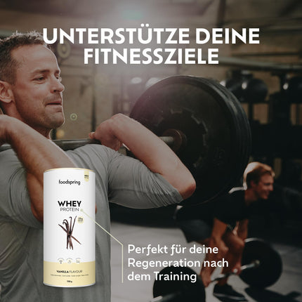 Foodspring - sūkalu proteīna pulveris ar vaniļas garšu – ar 23 g proteīna muskuļu veidošanai, perfekta šķīdība, ultrafiltrēts, bagāts ar BCAA un EAA – pilnvērtīga un garda garša (750 g)
