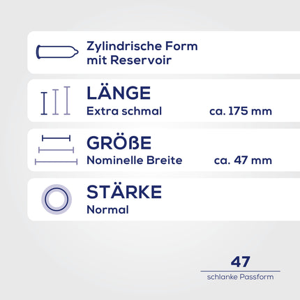 Ritex 47 prezervatīvi, mazs prezervatīvs, droša sajūta, pateicoties ciešākai piegulšanai, 8 gabali, ražoti Vācijā