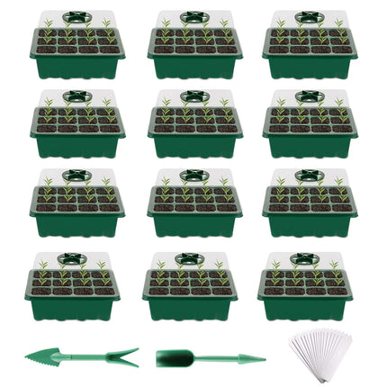 Iekštelpu siltumnīcas pavairošanas iekārta, 12 iepakojumu 144 šūnu siltumnīcas pavairošanas paplāte, stādu sākuma paplātes paplātes, siltumnīca ar regulējamiem kupola vākiem augu sēklu stādu audzēšanai