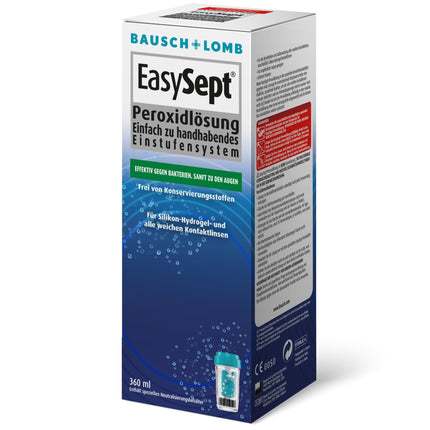 Bausch + Lomb EasySept peroksīda šķīdums mīksto kontaktlēcu tīrīšanai, bez konservantiem, ar trauku, 1 x 360 ml