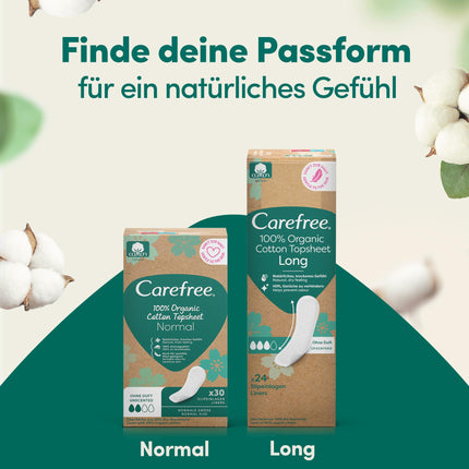Carefree ikdienas ieliktnīši no 100% organiskās kokvilnas, Normāls izmērs (30 gabali), izgatavoti no 100% sertificētas organiskās kokvilnas, lai nodrošinātu dabisku, svaigu sajūtu, Normāls izmērs