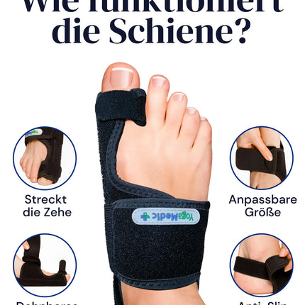 YOGAMEDIC Hallux valgus korekcijas komplekts - 2 pirkstu atdalītāji un 2 Hallux valgus šinas - 0% BPA pirkstu atdalītāja zolītes apaviem, āmurveida pirksta korekcija, pirkstu aizsardzības dienas un nakts pārsējs sievietēm un vīriešiem