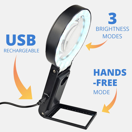 30x brīvroku palielināmais stikls ar uzlādējamu USB, 36 LED gaismām, uzglabāšanas maciņš | 40x palielināmais stikls ar statīvu monētu nolasīšanai, slikta redzamība