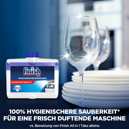 Finish Deep Dishwasher Cleaner – šķidrs trauku mazgājamās mašīnas tīrīšanas līdzeklis pret kaļķakmeni un taukiem tīrai trauku mazgājamajai mašīnai – 1 x 250 ml mašīnu tīrīšanas līdzeklis