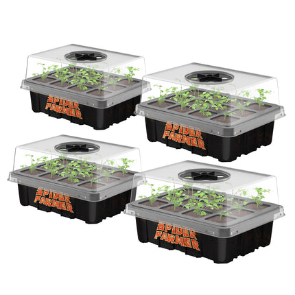 Spider Farmer iekštelpu siltumnīcas pavairotājs, 4 iepakojums ar 12 šūnu mini siltumnīcas pavairošanas komplektu, siltumnīcas pavairošanas podi ar ventilējamiem vākiem sēklu dīgšanai un augu augšanai