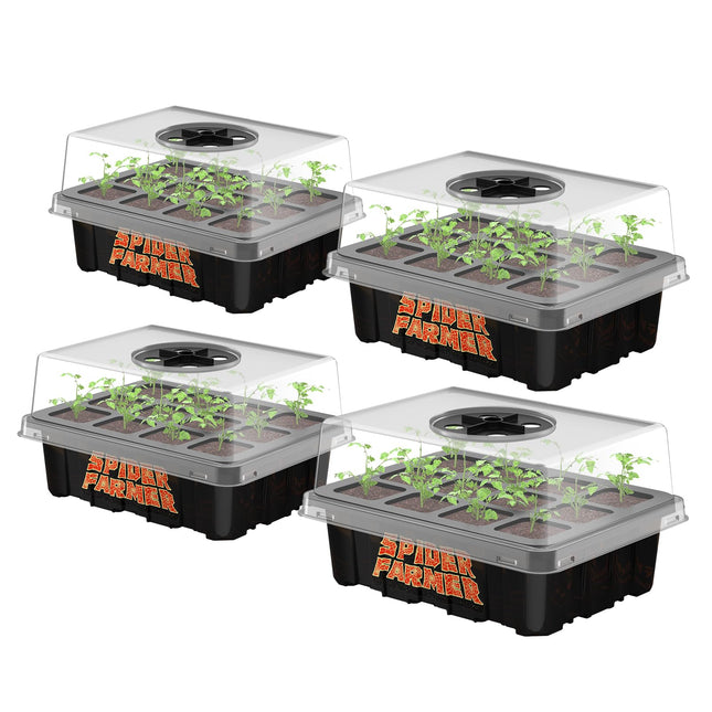 Spider Farmer iekštelpu siltumnīcas pavairotājs, 4 iepakojums ar 12 šūnu mini siltumnīcas pavairošanas komplektu, siltumnīcas pavairošanas podi ar ventilējamiem vākiem sēklu dīgšanai un augu augšanai