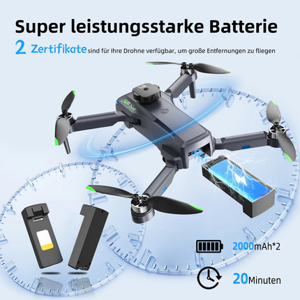 Drons ar 4K kameru, salokāms ar tālvadības pulti, iekštelpu šķēršļu apiešana, optiskās plūsmas pozicionēšana, žestu fotografēšana, 360° pagrieziens, divas baterijas, rotaļu dāvana bērniem