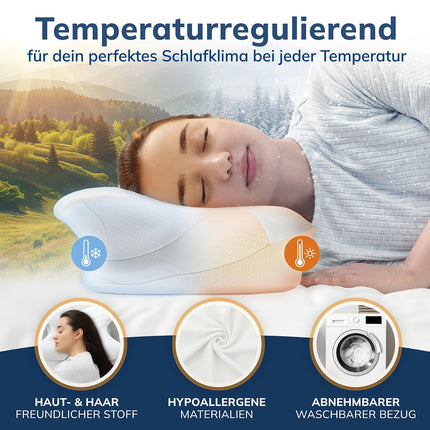 CALMONT - Ortopēdisks spilvens visiem miega veidiem | Kakla atbalsta spilvens mierīgam miegam | Atmiņas putu spilvens ideālai pielāgošanai | Spilvens kakla sāpēm | Ergonomisks spilvens (balts)