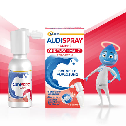 AUDISPRAY Ultra - Ausu sēra aizbāžņu ārstēšana - Ātra ausu sēra aizbāžņu izšķīdināšana - Ausu - Sprejs 20 ml