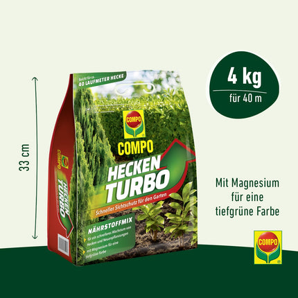 COMPO Hedge Turbo - spēcīgs īpašs mēslojums dzīvžogiem un jauniem stādījumiem - dzīvžogu mēslojums ātrai augšanai - 4 kg, zaļš -