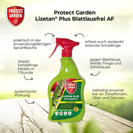 PROTECT GARDEN Lizetan Plus Aphid-Free AF ​​​​speciālais aerosols pret laputīm rozēm, dekoratīvajiem augiem, augļiem un dārzeņiem, 1 litrs