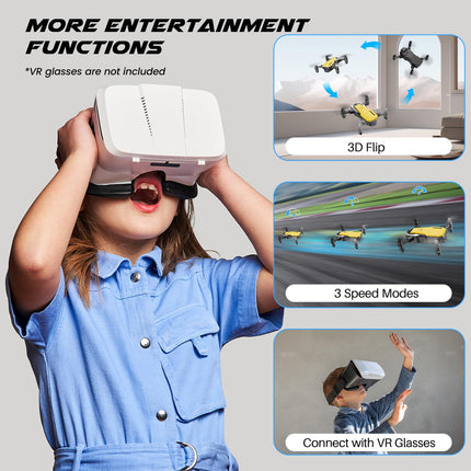SIMREX X300C drons ar 720P HD kameru, RC kvadrokoptera salokāms drons, mini drons ar augstuma noturēšanu, 3D pagriezienu, bezgalvas režīmu, gravitācijas kontroli un 2 baterijām, dāvanas bērniem, pieaugušajiem, dzeltens