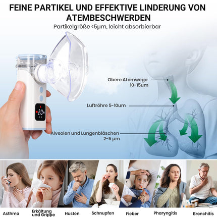 HITHINKMED bērnu inhalators, uzlādējams inhalators ar atpakaļskaitīšanas taimeri un automātisko tīrīšanas funkciju, inhalatori pieaugušajiem lietošanai mājās un ceļojumos (zils)