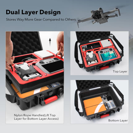 SYMIK divslāņu ūdensnecaurlaidīgs korpuss DJI Mini 4 Pro, profesionāla drona soma DJI Mini 4 Pro/3/Pro, RC/RC2/N1/N2, Fly More Combo dronu piederumiem P330-MMDL
