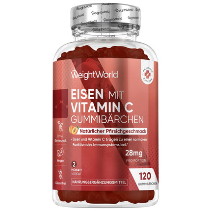 Dzelzs un C vitamīna želejkonfektes - 2 mēnešu deva - 28 mg dzelzs un 10 mg C vitamīna - 120 želejkonfektes - Dzelzs un C vitamīns veicina normālu enerģijas metabolismu (EFSA) - Alternatīva dzelzs tabletēm