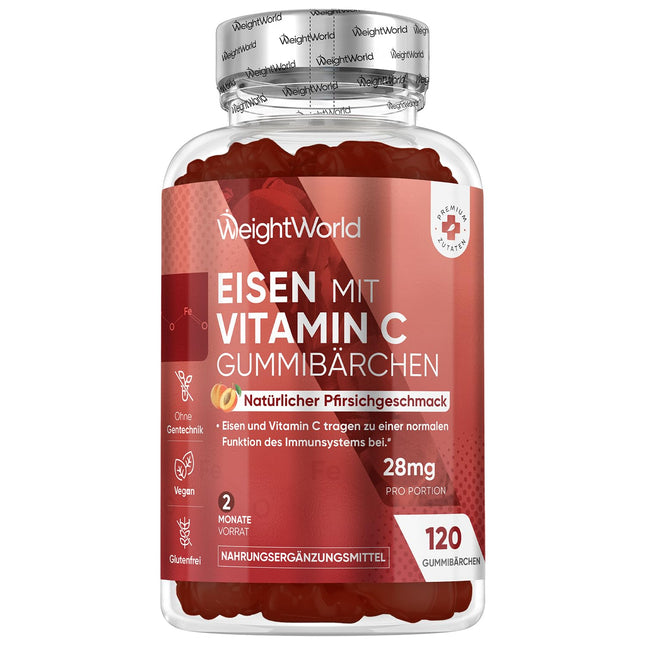 Dzelzs un C vitamīna želejkonfektes - 2 mēnešu deva - 28 mg dzelzs un 10 mg C vitamīna - 120 želejkonfektes - Dzelzs un C vitamīns veicina normālu enerģijas metabolismu (EFSA) - Alternatīva dzelzs tabletēm