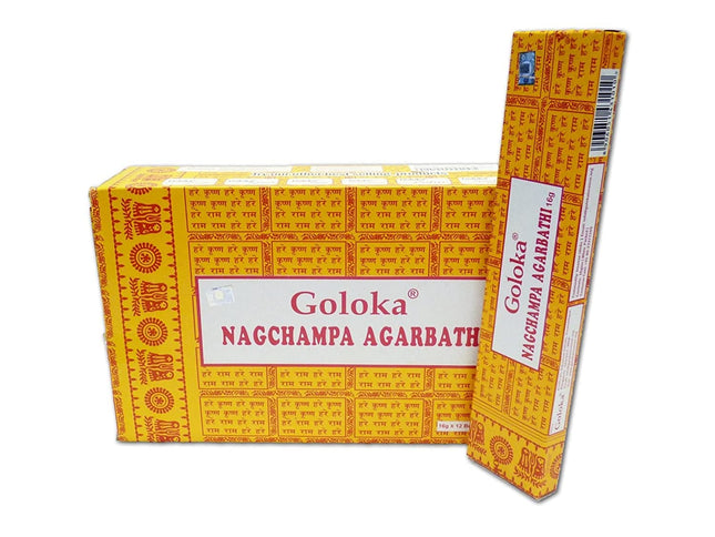 Goloka Nag Champa vīraka kociņi, 16 grami x 12 kastītes, 12 kociņi (1 iepakojums)