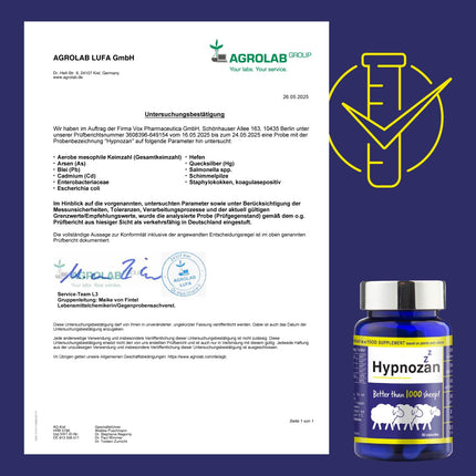 Hypnozan - Tabletes labākam miegam Miega zāles pieaugušajiem 60 mierīgas naktis - 60 gaiši rīti Laboratorijā pārbaudīts Tikai 1 tablete pirms gulētiešanas (aktīvās tabletes)