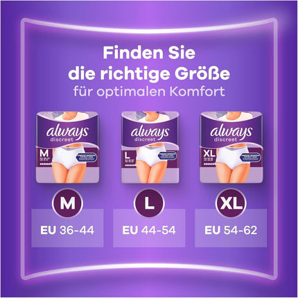 Always Discreet Incontinence XL 21 Panties Plus biksītes sievietēm (3 x 7 daļas), novērš noplūdes un nepatīkamas smakas, ērtas un tik tikko pamanāmas