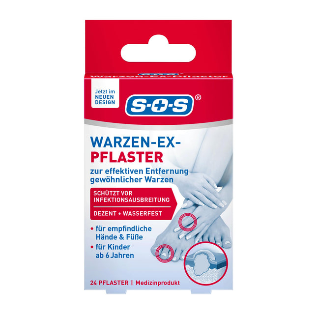 SOS Wart-Ex plāksteri - kārpu plāksteri parasto kārpu noņemšanai uz rokām un kājām - ūdensizturīgi - bērniem no 6 gadu vecuma - 24 plāksteri