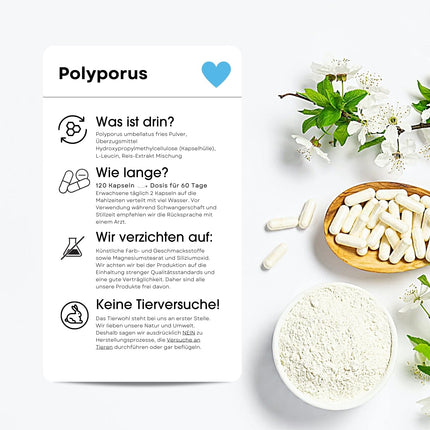 Fair &amp; Pure® - Polyporus 650mg - 120 kapsulas - Polyporus umbellatus - vegāns - bez magnija stearāta