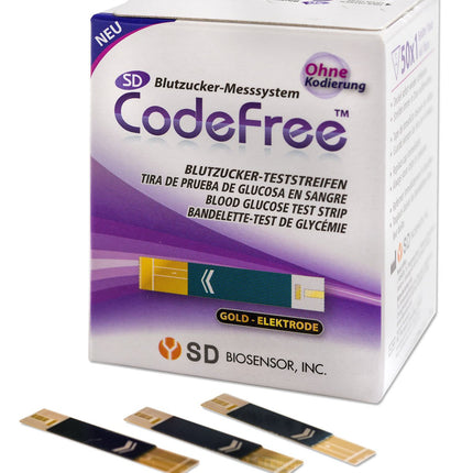 SD CodeFree asins glikozes testa strēmeles 200 gab., izdevīgs iepakojums diabēta (cukura slimības) glikozes līmeņa asinīs mērīšanai