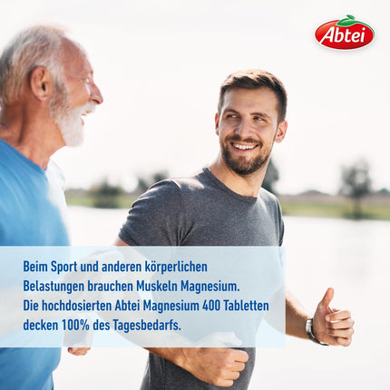 Abtei Magnesium 400 - augstas devas magnijs - aktīviem muskuļiem - bez glutēna, bez laktozes un vegānisks - 30 tabletes