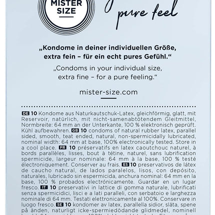 MISTER SIZE prezervatīvi, īpaši mīksti, 64 mm, 10 gab. iepakojumā/īpaši plāni, īpaši smalki, īpaši mitri/izgatavoti no 100% dabīgā lateksa kaučuka jūsu XXL izmērā/dabiska sajūta, 10 gab. iepakojumā
