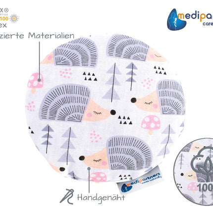 Medi Partners ķiršu akmens spilvens, siltuma spilvens, graudu spilvens mazuļiem, 180g, apaļš, 15cm, ekoloģiski dabīgs, 100% kokvilnas siltuma + aukstuma terapijas masāžas terapija (ezis)