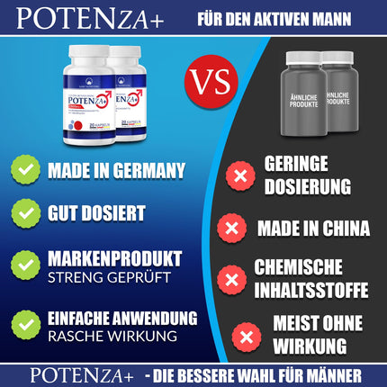 JAUNUMS: Potenza+ vīriešiem – Īpaši spēcīgs vīriešiem, tūlītēja iedarbība – Jauna formula augstākā kvalitātē – Augsta deva ar maka, L-arginīnu un cinku – Oriģinālas kapsulas optimālam atbalstam
