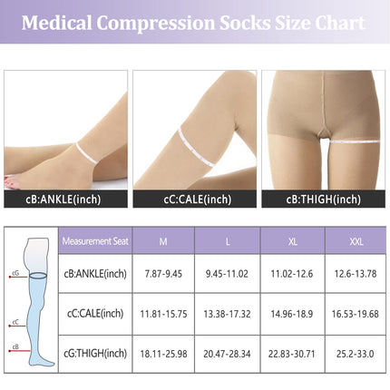 Evolyline medicīniskās kompresijas zeķes sievietēm un vīriešiem, zeķes ar augstu augšstilbu atbalstu un silikona joslu, 20–30 mmHg kompresijas zeķes gaisa ceļojumiem, sportam, pakāpenisks atbalsts varikozām vēnām