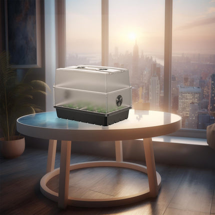 AC Infinity mitruma kupols, diedzēšanas komplekts ar stabilu pilināšanas paplāti, 5 x 8 šūnām, stādu paplāti un ventilējamām augstuma pagarinājuma plāksnēm sēklu iesēšanai, pavairošanai un augu klonēšanai.
