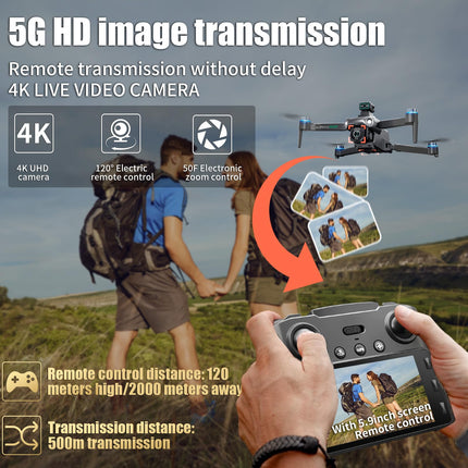 OBEST GPS drons ar 4K profesionālu kameru, tālvadības pulti ar UHD ekrānu, 2 baterijām, 40 minūšu lidojuma laiku, 5G FPV pārraidi, RC kvadrokopteri pieaugušajiem, SD karti