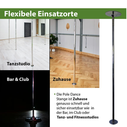 TRUTZHOLM Pole Dance Professional melnā vai hromā, apm. 231–274 cm Ø 45 mm Statiskā un vērpšanas vingrošana bez urbšanas Fitness (sudraba krāsā)