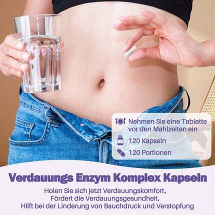 9 gremošanas enzīmi ar bromelaīnu, papaīnu, amilāzi, proteāzi, laktāzi, lipāzi, celulāzi, glikoamilāzi, maltāzi – enzīmu komplekss ar inulīnu gremošanai un imūnsistēmai, 120 vegāniskas kapsulas