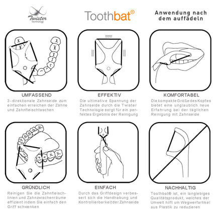 Toothbat WOW zobu diega turētājs perfektai mutes dobuma un zobu tīrīšanai, starpzobu tīrīšanai, mutes dobuma higiēnai, veselības aprūpei (oranžs)
