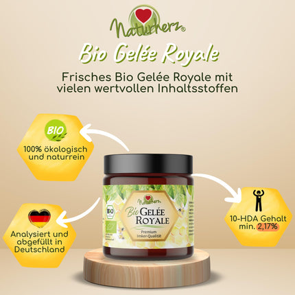 Bioloģiskā peru pieniņa | Svaiga želeja augstākās kvalitātes biškopjiem | BEZ piedevām | Naturherz Original (50 g)