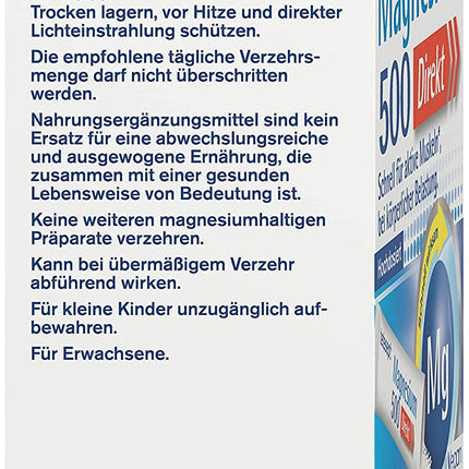 tetesept Magnesium 500 Direct – 1 x 20 Direct Sticks – Uztura bagātinātājs ar magnija pulveri lietošanai bez ūdens – Ātri aktīviem muskuļiem