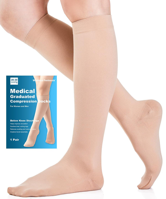 Medicīniskās kompresijas zeķes sievietēm un vīriešiem, 20-30 mmHg 2. klase, izmēri S-4XL, pakāpeniskas atbalsta kompresijas zeķes, atbalsta zeķes varikozām vēnām, tūskai un vēnu izspiešanai (bēša, XXL)