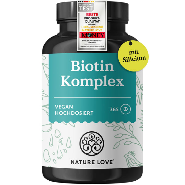 Biotīna komplekss - ar cinku, selēnu, silīciju un B5 vitamīnu - augsta deva ar 10 000 µg biotīna - 365 tabletes matiem, ādai un nagiem - matu vitamīni gada daudzumā - vegāniski un laboratorijā pārbaudīti