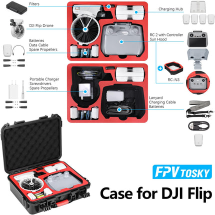 PFVtosky maciņš DJI Flip, pārnēsājams, ūdensnecaurlaidīgs, ciets maciņš ar plecu siksnu DJI FLIP dronam un akumulatora piederumiem (DJI RC2 kontrolierim)