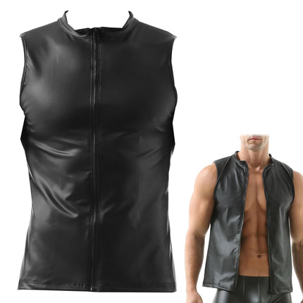 Lateksa krekli Vīriešu topi Līdzīgi lateksa vīriešu topi Vīriešu lateksa T-krekls Melns vīriešiem Seksīgas matētas ādas vestes bez piedurknēm Vīriešu mitrā izskata ķermeņa ādas krekli Lakādas erotiskie krekli Topi vīriešiem
